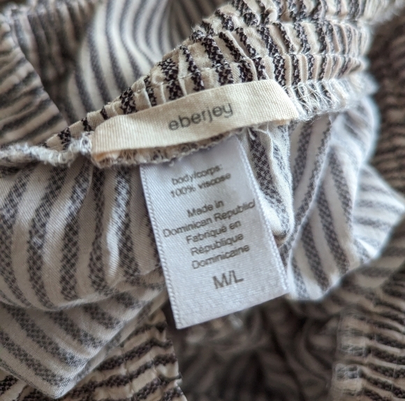 Eberjey Sea Stripe Off The Shoulder Romper Black & White Striped Medium Large - Picture 10 of 15